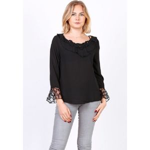 Prachtige blouse met steentjes - Zwart - L/XL