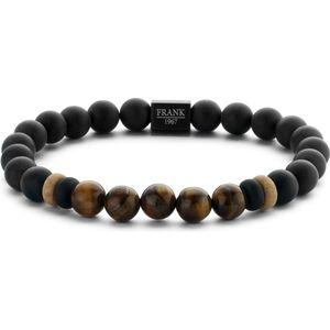 FRANK 1967 7FB-0245 - Kralenarmband Heren - Agaat - tijgeroog - Bruin - Zwart