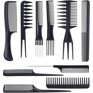 Allecto plus - Haarkamset met 10 stuks - Professionele precisiekam voor haar - Sterk en duurzaam - Antistatisch - Neutraal (zwart)