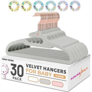 Pak van 30 fluwelen kleerhangers voor baby's (29 cm breed) - kinderkleerhangers met roségouden haken, antislip fluwelen kleerhangers voor kledingkast, 360° draaibare haken, voor baby-/peuter-/kinderkleding (grijs)