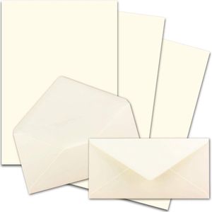 Set van 50 stuks briefpapier, DIN A4 met DIN lange enveloppen, nat kleven, natuurlijk wit, mat schrijfpapier met enveloppen