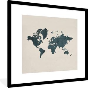 Fotolijst incl. Poster - Wereldkaart - Marmer - Blauw - 40x40 cm - Posterlijst