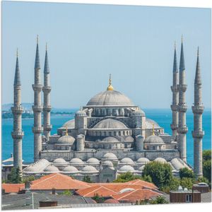 Vlag - Sultan Ahmet Moskee aan de Zee van Turkije - 100x100 cm Foto op Polyester Vlag