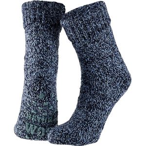 Apollo | Wollen sokken dames | Huisokken dames | Donker Blauw | Maat 39/42 | Huissok met anti slip | Fluffy sokken | Slofsokken | Warme sokken | Winter sokken