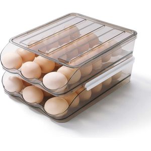 Eierhouder met grote capaciteit voor koelkast, bewaardoos voor eieren voor koelkast, organizer voor eieropslag, transparante kunststof bewaardoos (2 lagen)