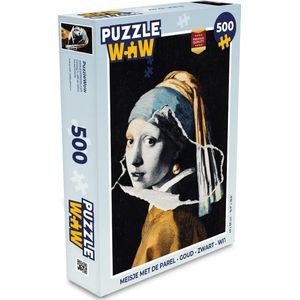 Puzzel Meisje met de parel - Goud - Zwart - Wit - Legpuzzel - Puzzel 500 stukjes