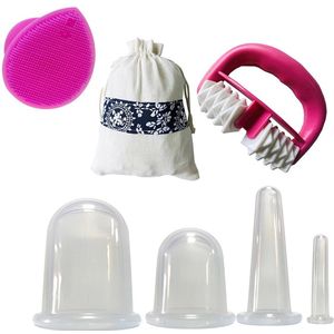 Premium Cupping Set van 6 - Siliconen Cupping-apparaten voor gezichtsmassage - Anti-cellulitis, anti-vetmassage - Vacuümmassagetherapie - Complete voordelige set met massageroller, borstel en opbergtas