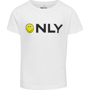 Only t-shirt meisjes - wit-geel - KONsmiley - maat 110/116