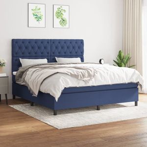 The Living Store Boxspring Bed - Pocketvering - 160 x 200 cm - Blauw - Duurzaam - Verstelbaar hoofdbord