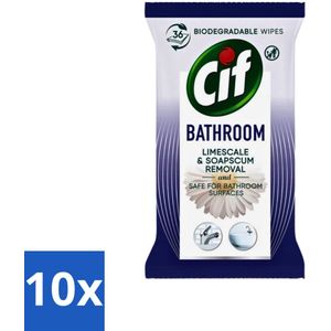 10 x Cif - Badkamer - Hygiënische Doekjes - Kalkaanslag & Zeepresten Verwijderen - 36 stuks per verpakking - Vet Verwijderen - Hygiënische Badkamer - Frisse Geur