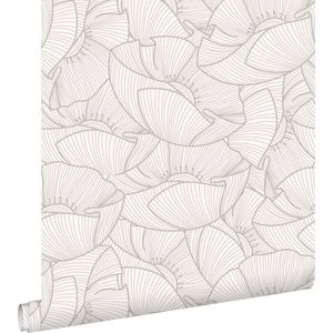 ESTAhome behang klaprozen grijs en wit - 53 cm x 10.05 m - 139704