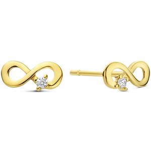 New Bling - 9NBG-0816 - gouden oorbelknopjes infinity teken - 14 karaat goud - zirconia - 5.08 x 2.38mm