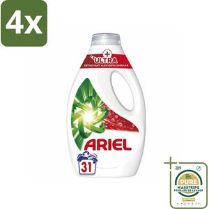 Ariel +Ultra - Vlekverwijderaar & Vloeibaar Wasmiddel - Witte en Gekleurde Was - 31 Wasbeurten - Voordeelverpakking - 4 stuks - Ariel - Ultra