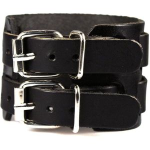 Brede Leren Armband - Heren Armband - Gesp - Zwart