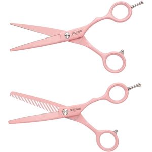 Soluxry - Pink Lady - Kappersset - Uitdunschaar en Coupeschaar - 5.5 inch - Pastel Roze