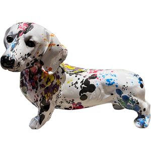 Teckel - Beeld - Decoratie - Graffiti - Popart - Kleurrijk - Verf - Hond - Gekleurd - 25x16cm