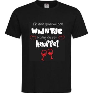 T-shirt Unisex Volwassenen Lol - carnaval - kermis - feestje - grappig - humor - valentijn - Tekst ""Ik heb gewoon een wijntje nodig en een knuffel"" Op Voorkant | korte mouw | Zwart/wit/rood | maat XXL