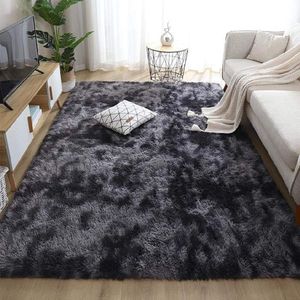 Zachte shaggy tapijten voor slaapkamer - anti-slip pluizig woonkamer tapijt - groot vloerkleed (zwart-grijs, 160 * 230 cm) vloerkleed