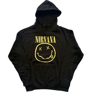 Nirvana - Yellow Happy Face Hoodie/trui - M - Zwart