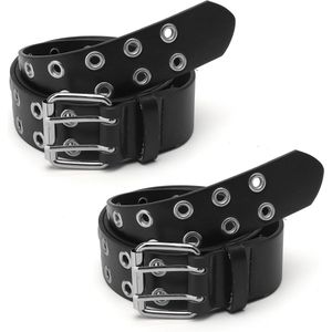 Zwarte dubbele gaten leren riem met klinknagels voor dames - Punkstijl jeansriem met hiphop en gothic invloeden