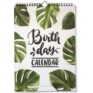 Verjaardagskalender geen jaartal botanisch natuur tropische bladeren met inspirerende quotes