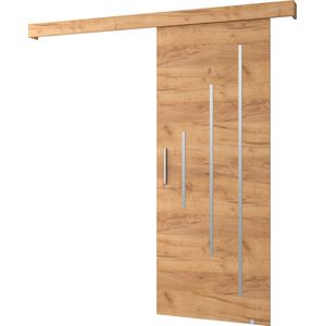 InspireMe - Schuifdeursysteem met rail - 90x204cm - AGRA Y - Gouden Eik + Gouden Eik frame + Zilver Handvat