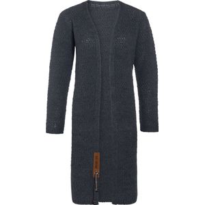 Knit Factory Luna Lang Gebreid Vest Antraciet - Gebreide dames cardigan - Lang vest tot over de knie - Donkergrijs damesvest gemaakt uit 30% wol en 70% acryl - 36/38
