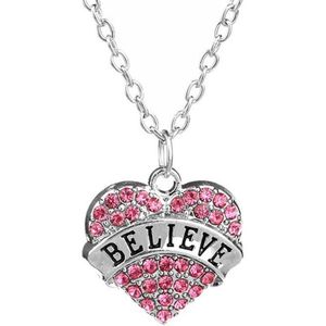 Fako Bijoux® - Ketting - Hart - Kristal - Believe - Roze