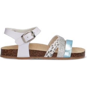 Braqeez Saar Spain Meisjes Sandalen - Wit/Print/Blauw/Zilver - Imitatieleer - Gesp