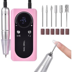Professionele Nagelvijl - Elektrische Nagelboormachine - 45000 RPM Snelheid - LCD Display - 45 Snelheidsstanden - Oplaadbaar - Universeel - Roze - Wit