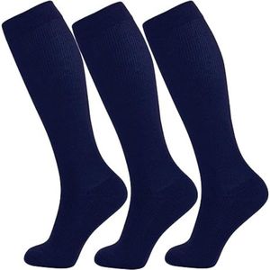 Dairy 3 paar - Sportsokken - Kuitsokken tot over de knie - Hoge stretch sokken voor herfst en winter - Compressiesokken Vormgevende beensokken Europese stijl - Hardloopsokken (L/XL (maat 39-45)，Marineblauw)