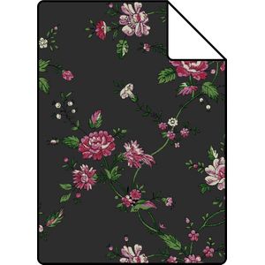 Proefstaal Origin Wallcoverings behang bloemetjes zwart en roze - 326127 - 26,5 x 21 cm