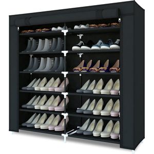 Schoenenrek 7-laags canvas, schoenenkast, schoenenrek staand voor woonkamer, hal, schoenenopbergorganizer voor 36 paar schoenen met stofdichte hoes, 110 cm* 115 cm* 30 cm, zwart