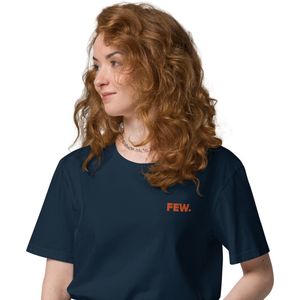 FEW - Bitcoin T-shirt - Oranje Geborduurd - Unisex - 100% Biologisch Katoen - Kleur Marine Blauw - Maat L | Bitcoin cadeau| Crypto cadeau| Bitcoin T-shirt| Crypto T-shirt| Bitcoin Shirt| Bitcoin Merchandise| Crypto Merchandise| Bitcoin Kleding