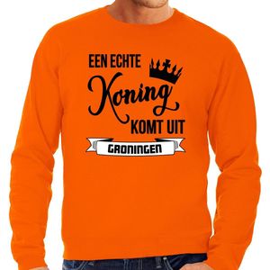 Bellatio Decorations Oranje Koningsdag sweater - echte Koning komt uit Groningen - heren - trui S