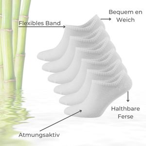 Bamboe Sokken - Babet Sokken - Enkel Sokken - Dames en Heren - Kort - Antibacterieel - 6 Paar - 43/46 - Wit