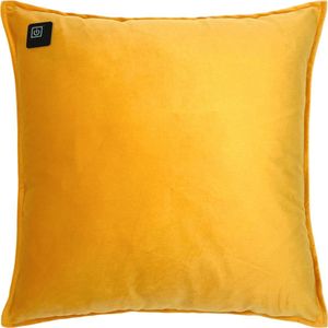 Warmpi® Draadloos Warmtekussen incl. Warmpi® Powerbank (10.000mah) - Fluweel - Geel - Elektrisch verwarmd sierkussen met geïntegreerde kabel van 3m voor opwarming via stopcontact of USB Poort - 3 standen - Kussen 45x45 cm - Zachte Velvet stof
