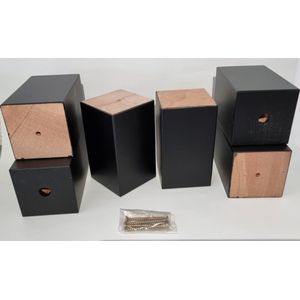 Set van 6 stuks houten meubelpoten Zwart beuken 12 cm hoogte 7x7 cm met schroeven Boxspring bedden banken
