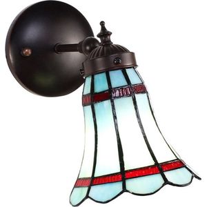 LumiLamp Wandlamp Tiffany 17*12*23 cm E14/max 1*40W Blauw, Rood Glas, Metaal Rond Muurlamp Sfeerlamp Tiffany Lamp