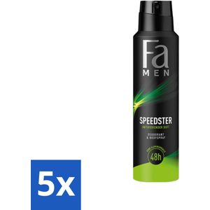 5 x Fa - Deodorant Spray - Speedster - Frisse Geur & Langdurige Bescherming - 48 uur Bescherming - 150 ml - Langdurige Bescherming - 48 Uur - Deodorant Spray