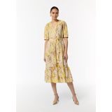 COMMA - Jurk - Beige - Wikkel-look - Pofmouwen - Bloemenprint - 3/4 Lengte