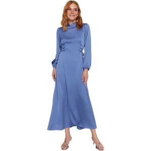 Trendyol Marineblauwe Taille Brit Satijnen Avondjurk Tctss23Db00037