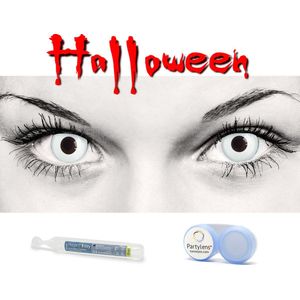 Partylens® set kleurlenzen - White Out - jaarlenzen met vloeistof en lenshouder - partylenzen