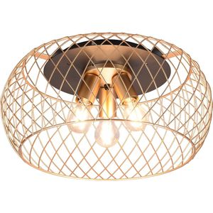 LED Plafondlamp - Plafondverlichting - Torna Tymon - E27 Fitting - 3-lichts - Rond - Mat Zwart/Goud - Aluminium