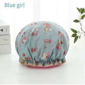 Finnacle - 1 Stuks Douchemuts - Shower Cap - Blauw met Poppetjes - Waterdicht - Badmuts - Dubbele Laag - Haarbedekking - Vrouwen Douchecap - Badkamer Accessoire