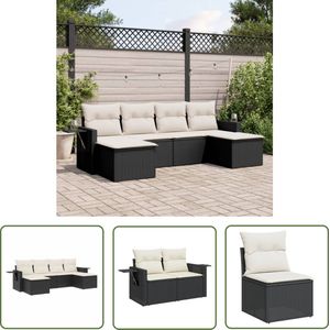The Living Store 6-delige Loungeset met kussens poly rattan zwart - Loungeset - Tuinset - Lounge - Outdoor Furniture - Tuinmeubelen