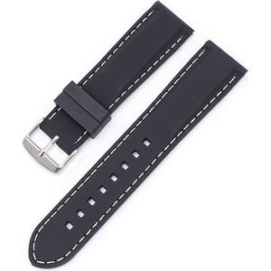 SmartphoneClip® Horlogeband - Siliconen - 18 mm - Zwart met witte stiksels - Horlogebandjes