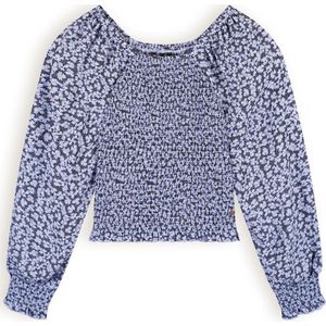 Meisjes blouse smocked denim - Tessa - Satijn blauw