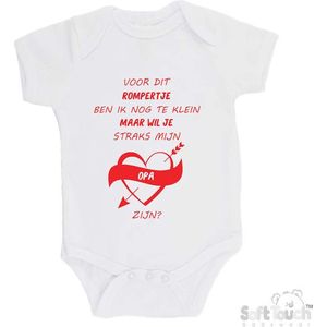 100% katoenen Romper Zwangerschap Aankondiging 2.0 ""Voor dit rompertje ben ik nog te klein maar wil je straks mijn opa zijn"" Unisex Katoen Wit/rood Maat 56/62