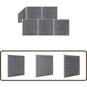 vidaXL Schuttingset - 5 Vierkant en 1 Schuin - 965x186cm Schutting Panelen - Houten Schutting - Kunststof Schutting - Composiet Schutting - Grijze Schutting